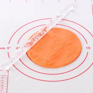 Transparent floral embossed acrylic rolling pin for fondant baking decoration