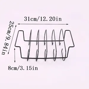 Detailed size view of a portable stainless steel rib rack for outdoor BBQ grilling