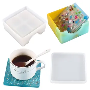 Detailed view of DIY handmade silicone mold set for epoxy resin storage box and square coasters