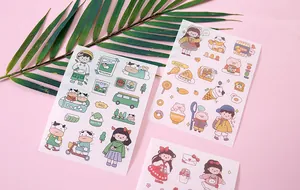 Vue détaillée d'autocollants de fille de dessin animé pour scrapbooking et journaux DIY