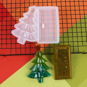 Christmas tree and rectangle shape DIY resin silicone mold for 3D tabletop ornaments