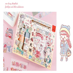 Cute cartoon themed sticker and washi tape set for DIY journaling and decoration