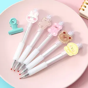 Set of 5 cute cartoon gel pens with transparent barrels and soft grips for students