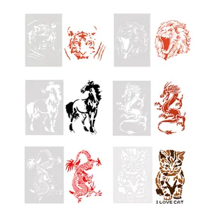 Animal Painting Stencils DIY Scrapbooking Stencils Hollow Out Spray Templates For Art Drawing Tiger Lion Dragon Horse Cat