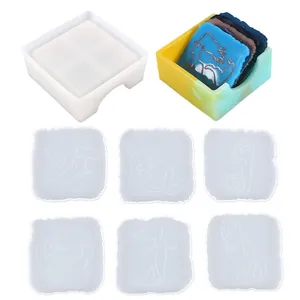 DIY silicone mold set for resin storage box and square mermaid coasters, perfect for crafts