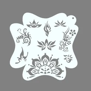 White hollow face painting stencil with ancient style lotus and floral totem patterns