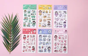 Six packs d'autocollants colorés de fille de dessin animé pour le scrapbooking DIY.