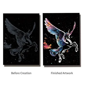 Kreatives Pegasus Einhorn Kratzbild-Set DIY Papier mit Vorher-Nachher-Effekt
