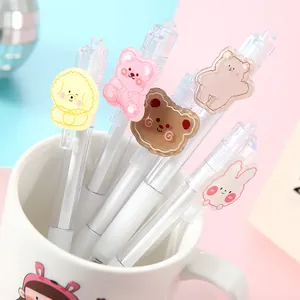 Cute cartoon transparent gel pens with 3D animal clips in a mug