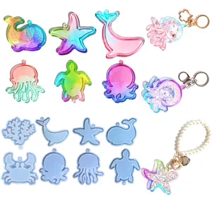 Moldes de silicona animales marinos DIY y colgantes de resina con llaveros juego