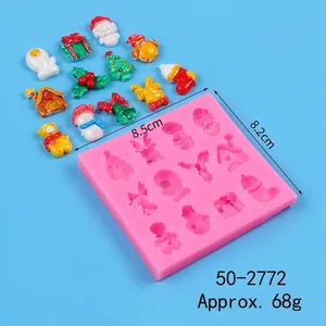 Pinke Silikon-Weihnachtsform mit Harzanhängern in Rentier-, Baum- und Weihnachtsmannform.