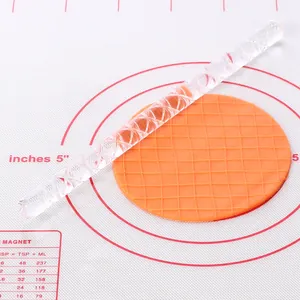 Transparent acrylic embossed rolling pin for fondant with diamond texture for baking DIY