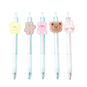 Set of 5 cute cartoon transparent press gel pens with 3D animal charms for students