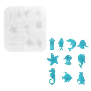Ocean themed silicone mold for DIY resin crafts featuring starfish and sea creatures
