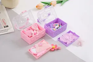 Mädchenhaftes Schatzkisten-Set in Rosa und Lila mit Herzspiegel und Haarschmuck-Set