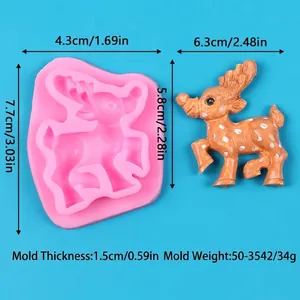Detailansicht der Rentier-Silikonform mit Maßen und Dicke für DIY-Weihnachtsbasteln.