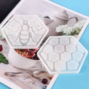 Zweiteilige hexagonale Bienen- und Waben-Silikonformen für DIY-Harzkunst und Untersetzer