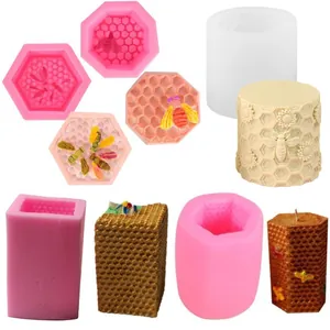 Molde de Silicona 3D Abeja Panal DIY Vela Jabón Decoración de Pasteles Molde de Fondant Para Hornear Manualidades