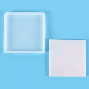 Detail view of square silicone mold set for DIY handmade resin storage box and coaster