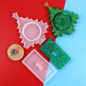 Christmas tree and rectangular DIY silicone resin molds with glitter finished products