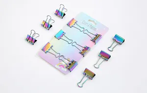 Set mit 12 schillernden Regenbogen-Binderclips und Einhorn-Verpackungskarte.