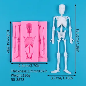 Detailed size guide for Halloween skeleton silicone mold for DIY chocolate and cake