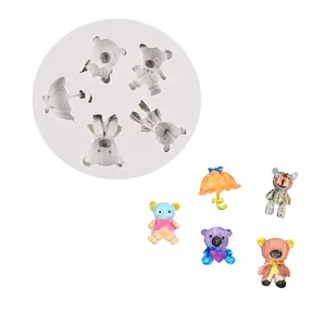 Miniature bear silicone mold with colorful DIY resin bear and umbrella figurines
