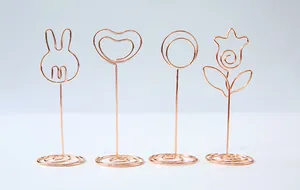 Creative rose gold metal wire memo holders in cute rabbit heart and flower shapes