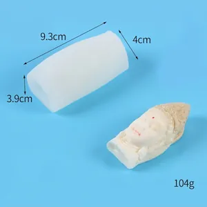 Vue détaillée du moule en silicone tête de Bouddha avec dimensions et son poids
