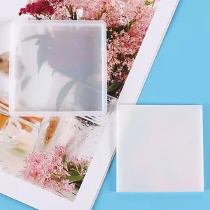 Detailed view of square silicone molds for DIY resin coaster and storage box crafts
