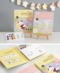 Dettaglio del set di pittura ad acquerello solido per bambini con libro da colorare e pennello