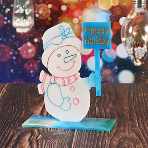 Detailed view of DIY resin Christmas snowman ornament with Happy Holiday sign