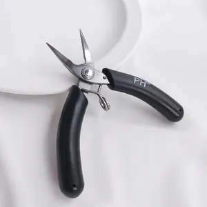 Detailed view of professional mini stainless steel needle-nose pliers for DIY jewelry craft