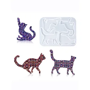 Stampo in silicone a forma di gatto per gioielli in resina fai da te con pezzi finiti