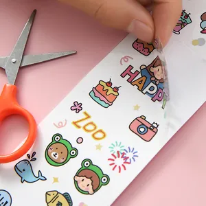Close-up of cute waterproof cartoon PVC stickers for DIY journals and water bottles decoration