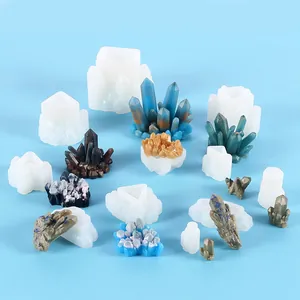 Selection of DIY crystal cluster silicone molds with colorful resin finished rockery ornaments