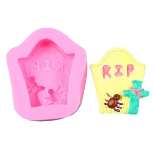 Halloween tombstone silicone mold featuring RIP text cross and spider for DIY crafts
