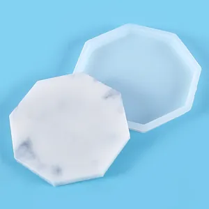 Octagonal silicone mold for DIY resin coaster with marble texture sample displayed