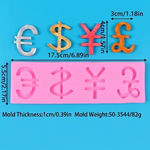 Dimensions and weight specifications of currency symbol silicone mold for fondant