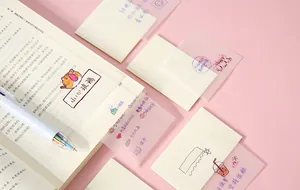 Clear transparent sticky notes for student notebooks with colorful handwritten reminders