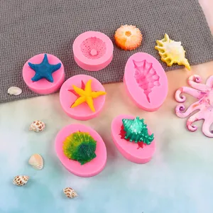 Ocean Life Marine Biological Series Silicone Mold Starfish Conch Shell Sea Urchin Fondant Cake Decoration Baking Mold