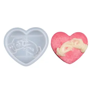 DIY herzförmige Silikonform mit Händchenhalten-Motiv für Valentinstag-Schokolade
