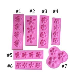 Komplettes Set mit sieben rosa Silikon-Blumenformen für Fondant- und Schokoladendeko