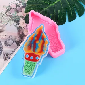 Close-up of ice cream shaped silicone fondant mold with colorful finished sample