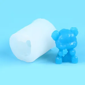 3D teddy bear silicone mold for DIY candles and soaps with finished blue wax figure