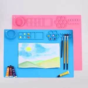 Tappetino per Pittura in Silicone Multifunzionale Con Tazza di Pulizia Pieghevole Tavolozza per Bambini Arte Fai da Te Artigianato Tavola da Pittura Antiaderente Impermeabile