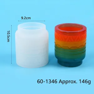 Close-up of a cylindrical silicone mold for resin vase or pen holder with dimensions.