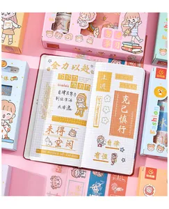Close-up detail of cute cartoon journaling stickers applied onto a notebook page.