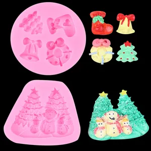 DIY Molde de Silicona de Navidad Árbol de Navidad Muñeco de Nieve Caja de Regalo Moldes de Decoración de Pasteles Fondant