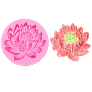 Macro detail of the pink silicone lotus flower mold with a finished resin sample